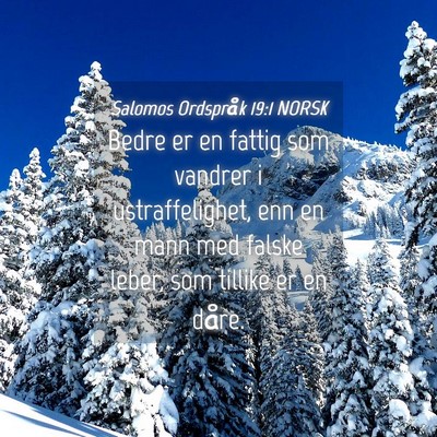 Picture 04 - Salomos Ordspråk 19:1 NORSK - Bedre er en fattig som vandrer i ustraffelighet, - Bible Verse Picture