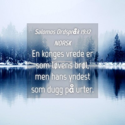 Picture 04 - Salomos Ordspråk 19:12 NORSK - En konges vrede er som løvens brøl, men hans - Bible Verse Picture