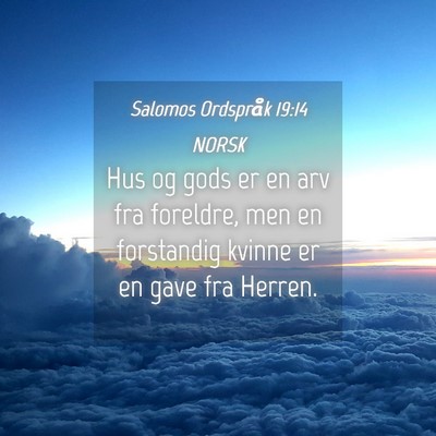 Picture 04 - Salomos Ordspråk 19:14 NORSK - Hus og gods er en arv fra foreldre, men en - Bible Verse Picture