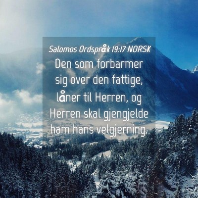 Picture 04 - Salomos Ordspråk 19:17 NORSK - Den som forbarmer sig over den fattige, låner - Bible Verse Picture