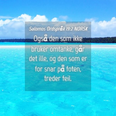 Picture 04 - Salomos Ordspråk 19:2 NORSK - Også den som ikke bruker omtanke, går det ille, - Bible Verse Picture