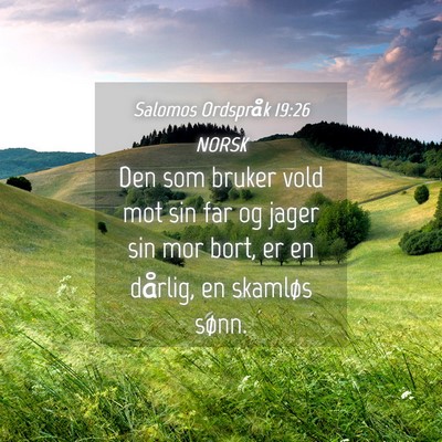 Picture 04 - Salomos Ordspråk 19:26 NORSK - Den som bruker vold mot sin far og jager sin mor - Bible Verse Picture