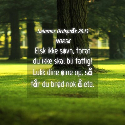 Picture 04 - Salomos Ordspråk 20:13 NORSK - Elsk ikke søvn, forat du ikke skal bli fattig! - Bible Verse Picture