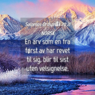 Picture 04 - Salomos Ordspråk 20:21 NORSK - En arv som en fra først av har revet til sig, - Bible Verse Picture