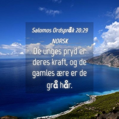 Picture 04 - Salomos Ordspråk 20:29 NORSK - De unges pryd er deres kraft, og de gamles ære - Bible Verse Picture