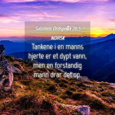 Picture 04 - Salomos Ordspråk 20:5 NORSK - Tankene i en manns hjerte er et dypt vann, men en - Bible Verse Picture