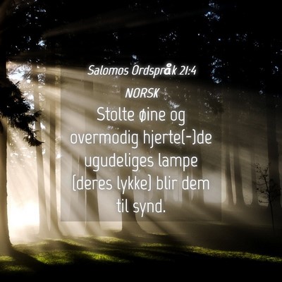 Picture 04 - Salomos Ordspråk 21:4 NORSK - Stolte øine og overmodig hjerte(-)de ugudeliges - Bible Verse Picture