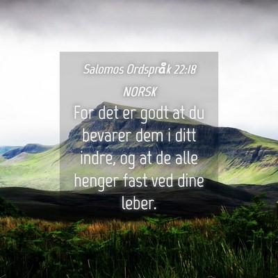 Picture 04 - Salomos Ordspråk 22:18 NORSK - For det er godt at du bevarer dem i ditt indre, - Bible Verse Picture