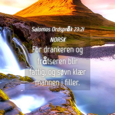 Picture 04 - Salomos Ordspråk 23:21 NORSK - For drankeren og fråtseren blir fattig, og søvn - Bible Verse Picture