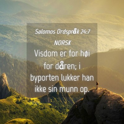 Picture 04 - Salomos Ordspråk 24:7 NORSK - Visdom er for høi for dåren; i byporten lukker - Bible Verse Picture