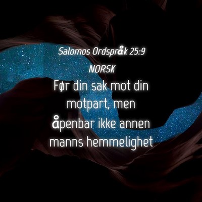 Picture 04 - Salomos Ordspråk 25:9 NORSK - Før din sak mot din motpart, men åpenbar ikke - Bible Verse Picture