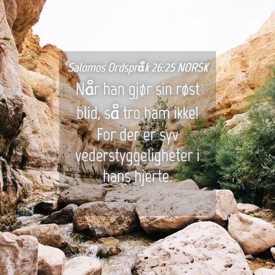 Picture 04 - Salomos Ordspråk 26:25 NORSK - Når han gjør sin røst blid, så tro ham ikke! - Bible Verse Picture
