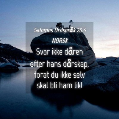 Picture 04 - Salomos Ordspråk 26:4 NORSK - Svar ikke dåren efter hans dårskap, forat du - Bible Verse Picture