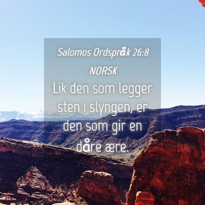 Picture 04 - Salomos Ordspråk 26:8 NORSK - Lik den som legger sten i slyngen, er den som gir - Bible Verse Picture