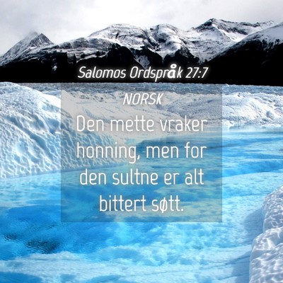 Picture 04 - Salomos Ordspråk 27:7 NORSK - Den mette vraker honning, men for den sultne er - Bible Verse Picture