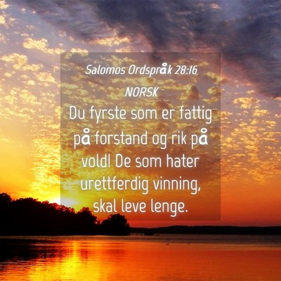 Picture 04 - Salomos Ordspråk 28:16 NORSK - Du fyrste som er fattig på forstand og rik på - Bible Verse Picture