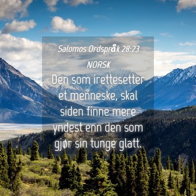 Picture 04 - Salomos Ordspråk 28:23 NORSK - Den som irettesetter et menneske, skal siden - Bible Verse Picture