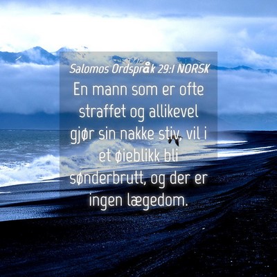 Picture 04 - Salomos Ordspråk 29:1 NORSK - En mann som er ofte straffet og allikevel gjør - Bible Verse Picture