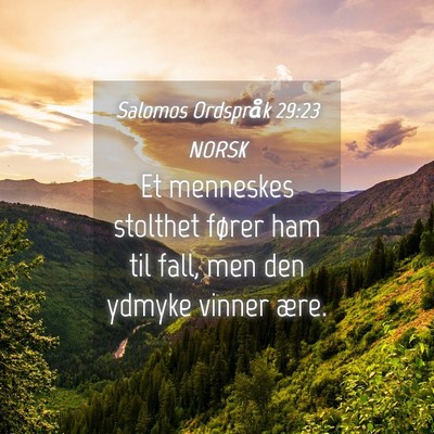 Picture 04 - Salomos Ordspråk 29:23 NORSK - Et menneskes stolthet fører ham til fall, men - Bible Verse Picture