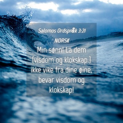 Picture 04 - Salomos Ordspråk 3:21 NORSK - Min sønn! La dem {visdom og klokskap.} ikke vike - Bible Verse Picture