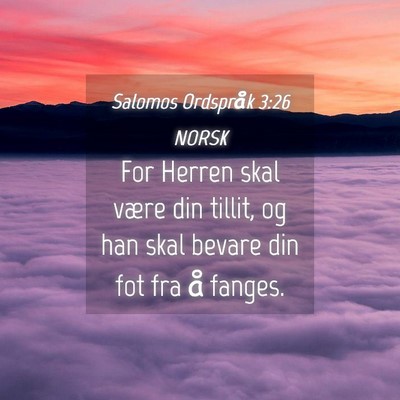 Picture 04 - Salomos Ordspråk 3:26 NORSK - For Herren skal være din tillit, og han skal - Bible Verse Picture