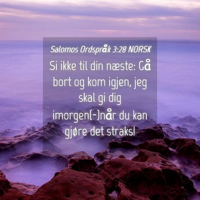 Picture 04 - Salomos Ordspråk 3:28 NORSK - Si ikke til din næste: Gå bort og kom igjen, - Bible Verse Picture