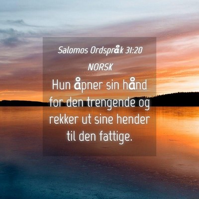 Picture 04 - Salomos Ordspråk 31:20 NORSK - Hun åpner sin hånd for den trengende og rekker - Bible Verse Picture
