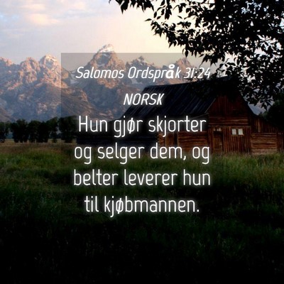 Picture 04 - Salomos Ordspråk 31:24 NORSK - Hun gjør skjorter og selger dem, og belter - Bible Verse Picture