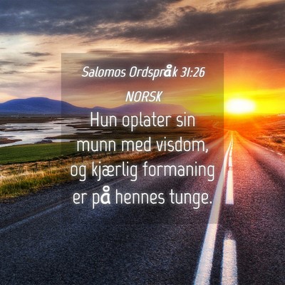 Picture 04 - Salomos Ordspråk 31:26 NORSK - Hun oplater sin munn med visdom, og kjærlig - Bible Verse Picture
