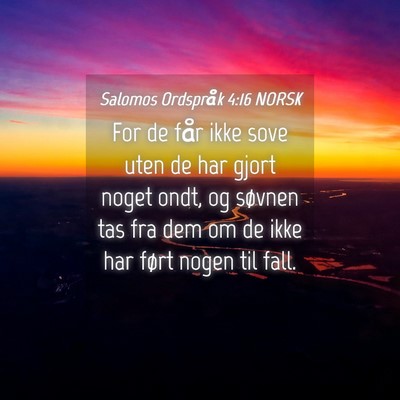 Picture 04 - Salomos Ordspråk 4:16 NORSK - For de får ikke sove uten de har gjort noget - Bible Verse Picture