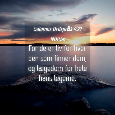 Picture 04 - Salomos Ordspråk 4:22 NORSK - For de er liv for hver den som finner dem, og - Bible Verse Picture