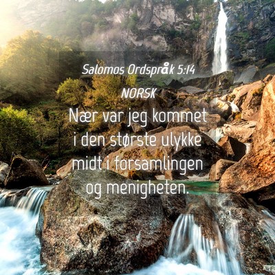 Picture 04 - Salomos Ordspråk 5:14 NORSK - Nær var jeg kommet i den største ulykke midt i - Bible Verse Picture
