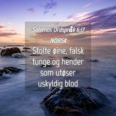 Picture 04 - Salomos Ordspråk 6:17 NORSK - Stolte øine, falsk tunge og hender som utøser - Bible Verse Picture