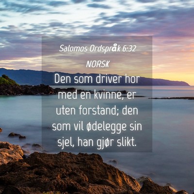 Picture 04 - Salomos Ordspråk 6:32 NORSK - Den som driver hor med en kvinne, er uten - Bible Verse Picture