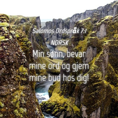 Picture 04 - Salomos Ordspråk 7:1 NORSK - Min sønn, bevar mine ord og gjem mine bud hos - Bible Verse Picture