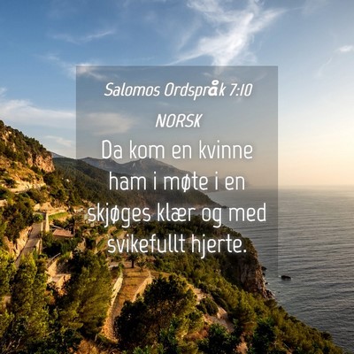 Picture 04 - Salomos Ordspråk 7:10 NORSK - Da kom en kvinne ham i møte i en skjøges klær - Bible Verse Picture