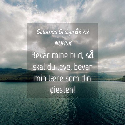Picture 04 - Salomos Ordspråk 7:2 NORSK - Bevar mine bud, så skal du leve, bevar min lære - Bible Verse Picture