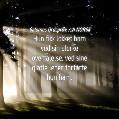 Picture 04 - Salomos Ordspråk 7:21 NORSK - Hun fikk lokket ham ved sin sterke overtalelse, - Bible Verse Picture