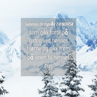 Picture 04 - Salomos Ordspråk 7:8 NORSK - som gikk forbi på gaten ved hennes hjørne og - Bible Verse Picture