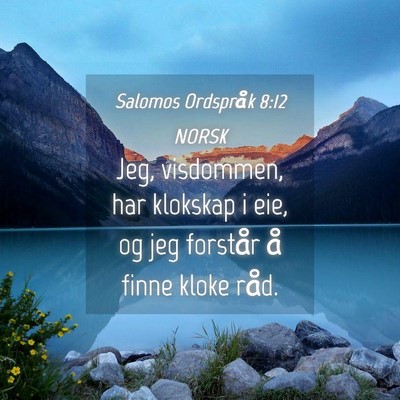 Picture 04 - Salomos Ordspråk 8:12 NORSK - Jeg, visdommen, har klokskap i eie, og jeg - Bible Verse Picture