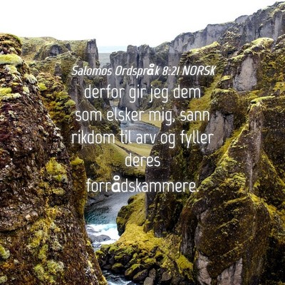 Picture 04 - Salomos Ordspråk 8:21 NORSK - derfor gir jeg dem som elsker mig, sann rikdom - Bible Verse Picture