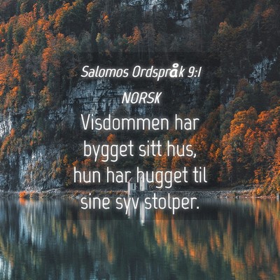 Picture 04 - Salomos Ordspråk 9:1 NORSK - Visdommen har bygget sitt hus, hun har hugget til - Bible Verse Picture