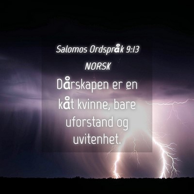 Picture 04 - Salomos Ordspråk 9:13 NORSK - Dårskapen er en kåt kvinne, bare uforstand og - Bible Verse Picture
