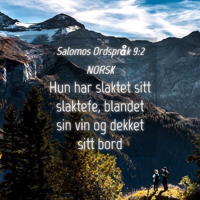 Picture 04 - Salomos Ordspråk 9:2 NORSK - Hun har slaktet sitt slaktefe, blandet sin vin og - Bible Verse Picture