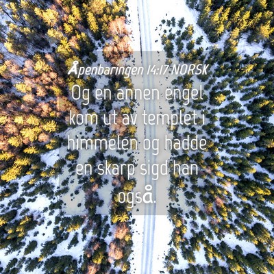 Picture 04 - Åpenbaringen 14:17 NORSK - Og en annen engel kom ut av templet i himmelen og - Bible Verse Picture