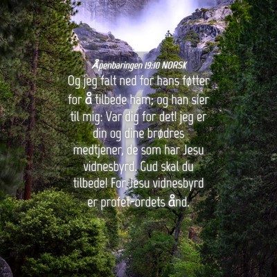 Picture 04 - Åpenbaringen 19:10 NORSK - Og jeg falt ned for hans føtter for å tilbede - Bible Verse Picture