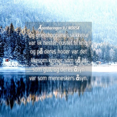 Picture 04 - Åpenbaringen 9:7 NORSK - Og gresshoppenes skikkelse var lik hester, rustet - Bible Verse Picture