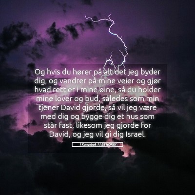 Picture 05 - 1 Kongebok 11:38 NORSK - Og hvis du hører på alt det jeg byder dig, og - Bible Verse Picture