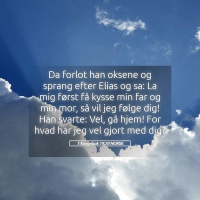 Picture 05 - 1 Kongebok 19:20 NORSK - Da forlot han oksene og sprang efter Elias og sa: - Bible Verse Picture