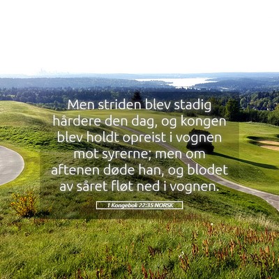 Picture 05 - 1 Kongebok 22:35 NORSK - Men striden blev stadig hårdere den dag, og - Bible Verse Picture